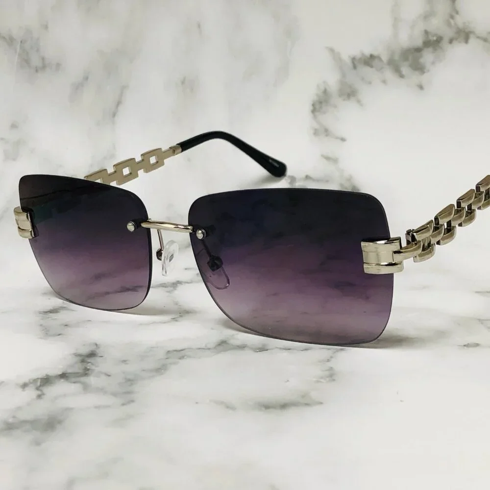 Men Sunglasses Black‎ Lens Rimless Luxury Retro Shades Silver Metal Lentes Gafas